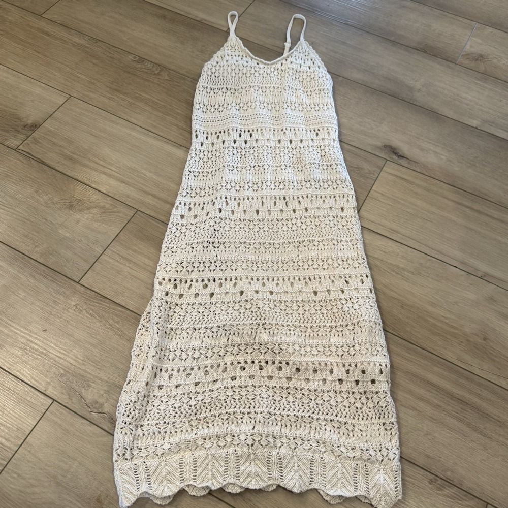 Freshman 1996 Crochet Knit Midi Dress Women’s M Ivory Boho Chic Trendy Beach